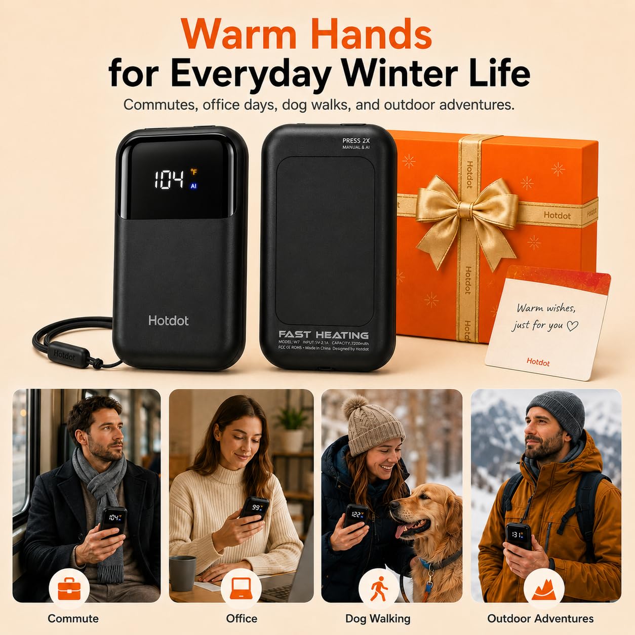 Rechargeable Hand Warmers 2 Pack, Electric Pocket Warmers with LED Temp & Battery Display, Smart Auto Pause, 4 Heat Levels 104-131°F, Fast Heating for Gloves, Camping Hiking, Gifts for Men Women