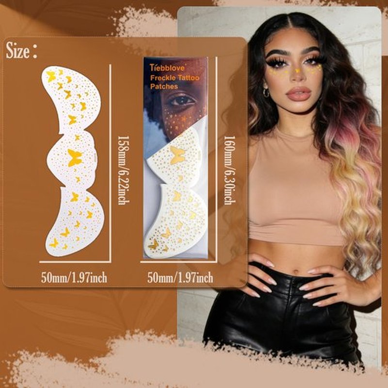 18Pcs Gold Glitter Freckles Face Tattoo,Waterproof Sweatproof Temporary Freckle Stickers for Women Kids,Long Lasting Heart Butterfly Face Glitter Tattoos for Concert Halloween Marathon Instant Glam