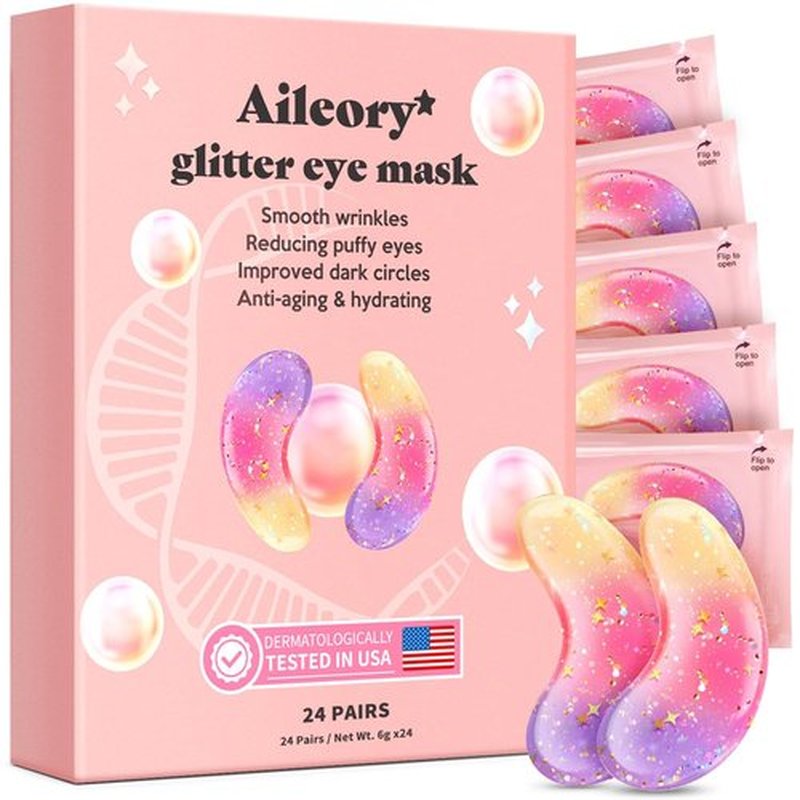 AILEORY Under Eye Patches (24 Pairs) - Tri-color Glitter Eye Gel Pads for Dark Circles, Puffy Eyes, Under eye Bags, Wrinkles | Natural Collagen Under Eye Mask Patches, Easter Basket Stuffers