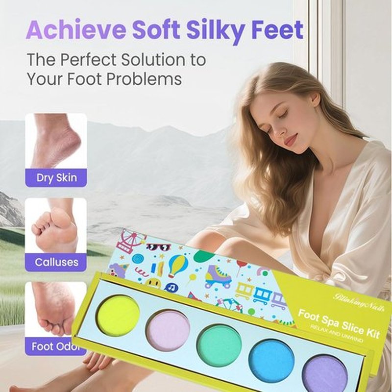 Foot Bath Bombs, 5Pcs Foot File Callus Remover, 5-Scent Foot Soak Bath Salt. Pedicure Kit for Dry Cracked Heels, Essential Bubble Feet Balls Foot Care Spa for Feet Dead Skin Scraper, Christmas Gift
