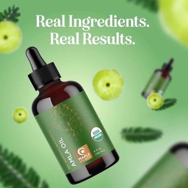 Organic Amla Oil for Hair - 100% Pure Amla Hair Oil for Volume Shine & Hydration - Cold-Pressed Extra Virgin Unrefined Non-GMO & USDA Organic for Nourishing Moisturizing Scalp Care (4 Fl Oz)