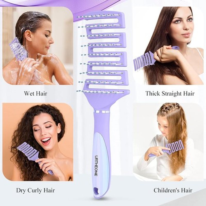 Skiennix Curved Vented Hair Brush - Professional Detangling for All Hair Types | Faster Blow Drying