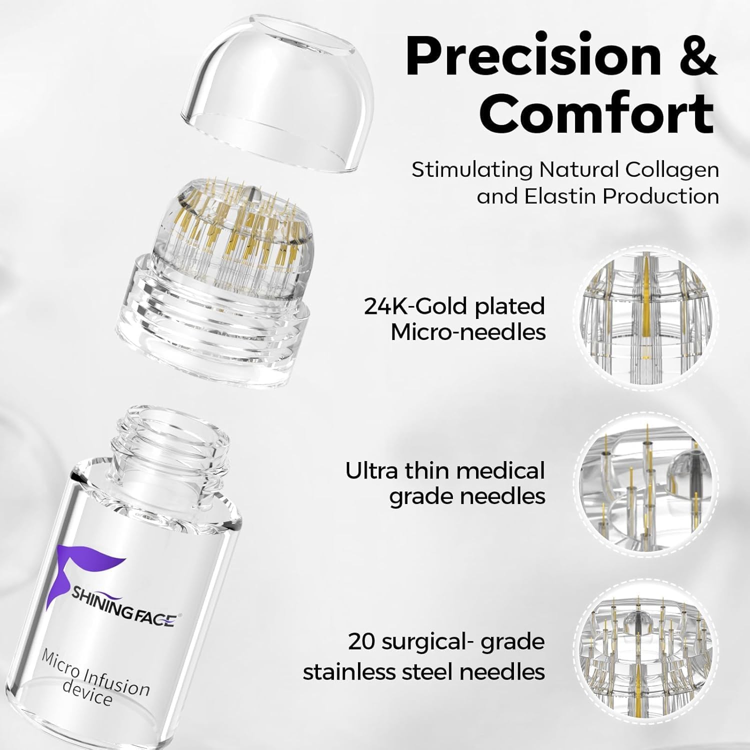 Micro Infusion System for Face & Neck-Micro Infusion Kit to Leave Skin Firmer & Smoother-0.25mm Facial Stamp with Collagen & Hyaluronic Acid Serum for At Home Glow and Anti-aging-1 Month Supply