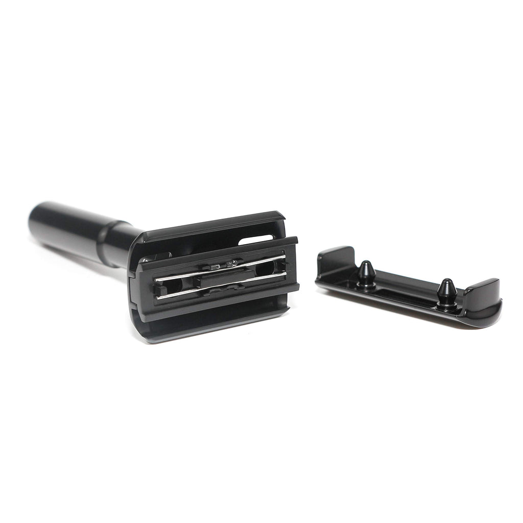 Adjustable Safety razor double edge razor Classic Safety razor, Matte black coating.RZ700 (1 Razor, 1 Leather Protective Sleeve & 10 pcs Titanium Coated Blades)