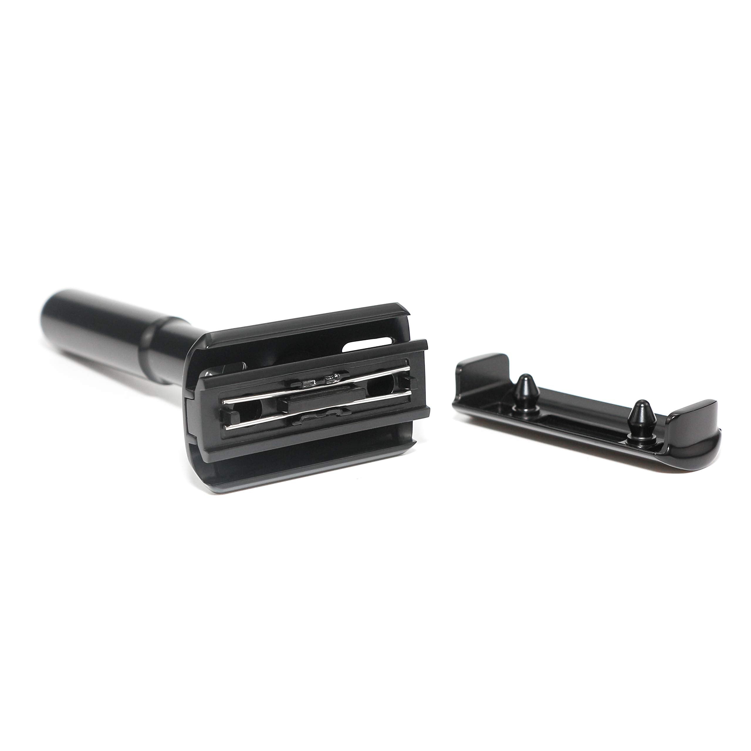 Adjustable Safety razor double edge razor Classic Safety razor, Matte black coating.RZ700 (1 Razor, 1 Leather Protective Sleeve & 10 pcs Titanium Coated Blades)