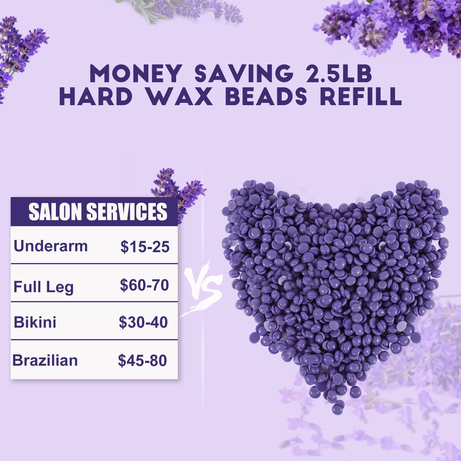 5LB Hard Wax Beads Bulk, Professional Waxing Bead Sensitive Skin, Scented Stripless Wax beans for Brazilian, Bikini, Body, Face, Legs, Back, Coarse Hair Removal, Salons Supplier Wax Bead Refill