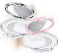 Cunhill Loose Powder Container Set - Reusable Plastic Makeup Case with Puff & Mirror | 0.17 oz, Pink & Silver