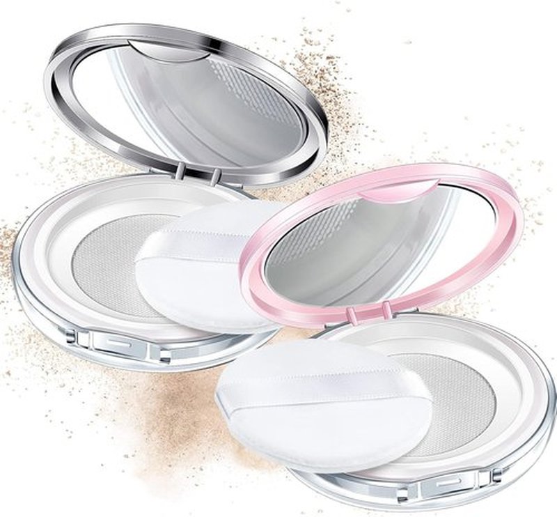 Cunhill Loose Powder Container Set - Reusable Plastic Makeup Case with Puff & Mirror | 0.17 oz, Pink & Silver