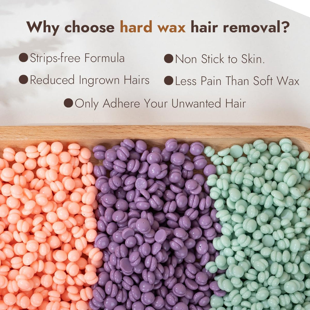 3lb Hard Wax Beads Kit for Hair Removal - WAX ON, HAIR GONE! Wax Beans for Women Men, At Home Brazillian Wax for Coarse Hair, Face, Legs, Arms, All Over Body
