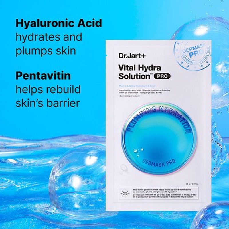 Dr.Jart+ Dermask Vital Hydra Solution - Hydrating Korean Face Mask with Hyaluronic Acid | Sheet Mask for Radiant Skin