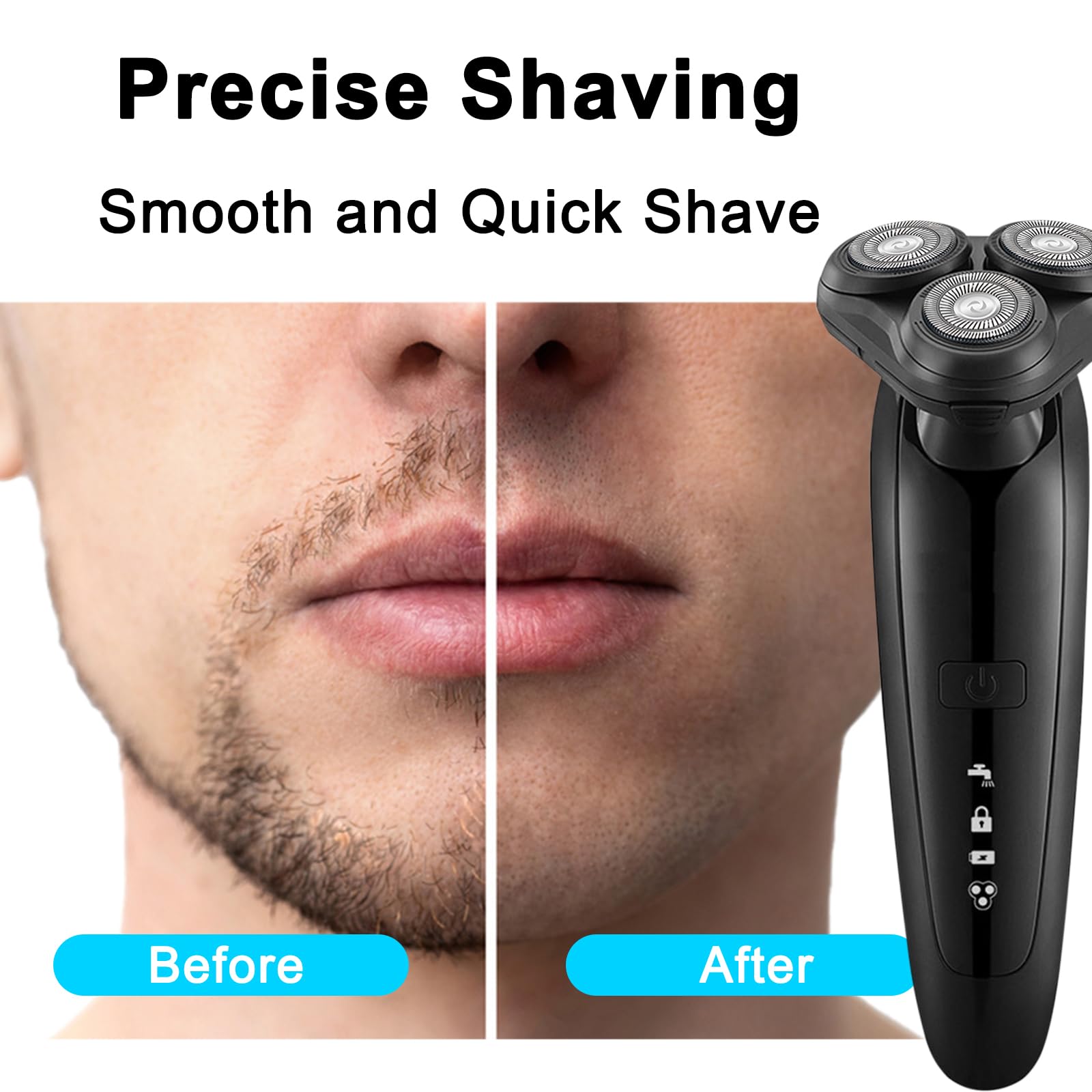 Electric Razor for Men - Rechargeable Shaver 3D Precision Blades with Pop-up Trimmer - Rotary Cordless Shavers Washable Gentle on Sensitive Skin for Beard Sideburn Face with Travel Lock Men Gift