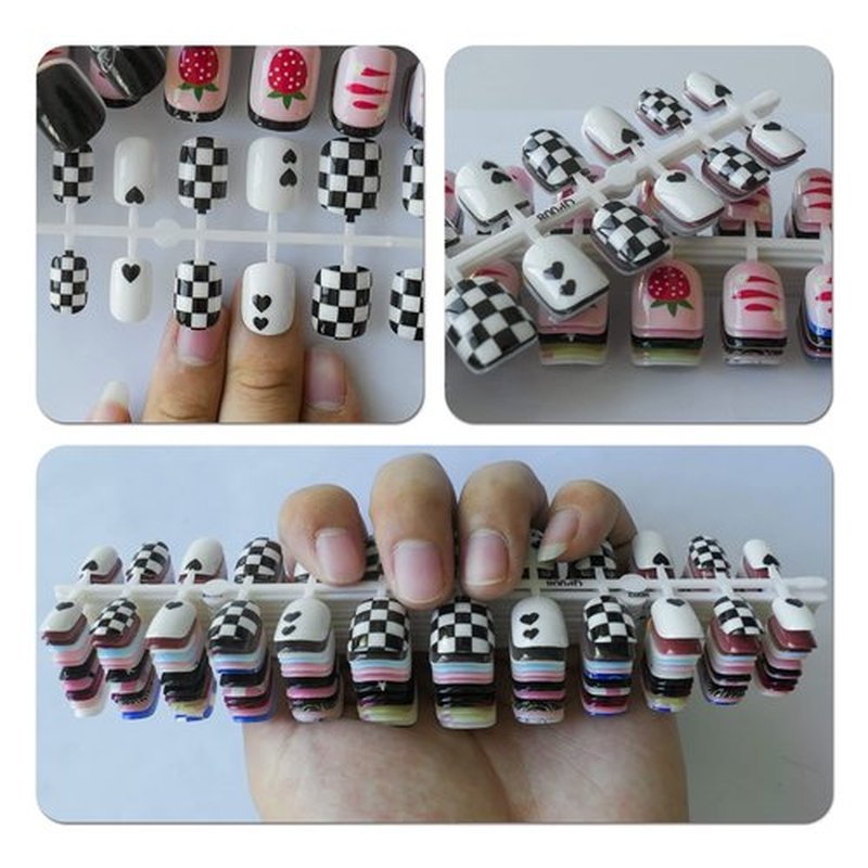 LoveOurHome 288pc Kids Press on Nails Short Square Fake Nails Cute Heart Animal Flower Star Design French False Artificial Fingernails Women Children Girls Manicure Decorations