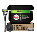 Gillette Labs Men's Razor Set, 1 Shower Hook, 1 Handle, 2 Blade Refills, Silver and Black