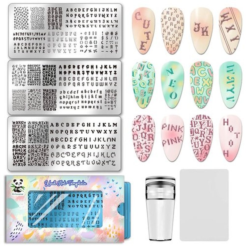 PH PandaHall 3pcs English Letter Nail Stamping Plates Alphabet Nails Image Plates Personalized Fonts Manicure Art Templates Graffiti Letter Nail Art Stencils for Women Nails Design DIY Printing