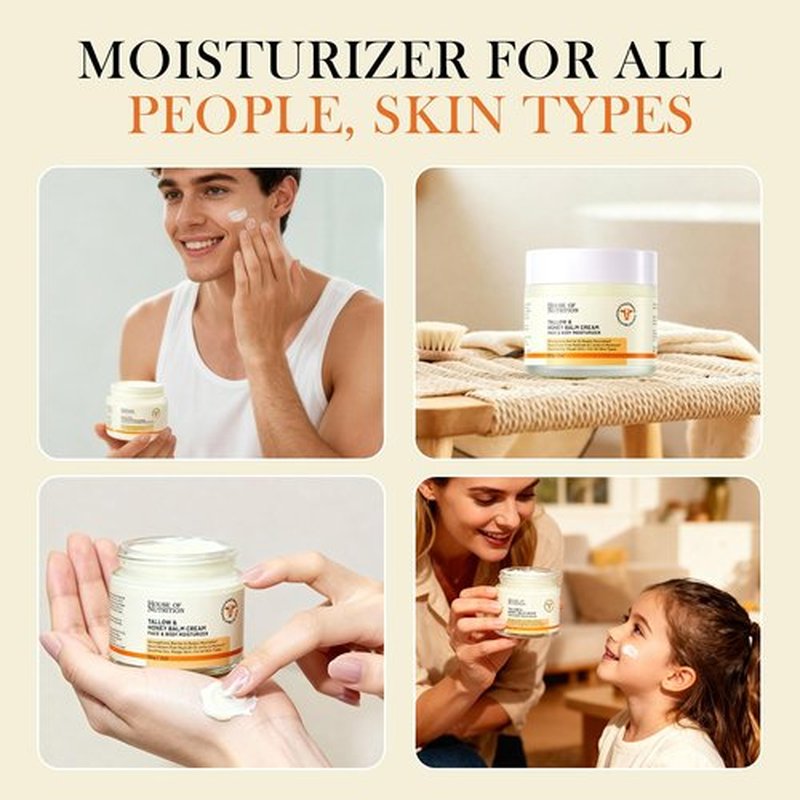 Beef Tallow for Skin – Grass-Fed Whipped Tallow and Honey Balm – Deeply Nourishing Face & Body Moisturizer – 100% Natural Barrier Repair Cream for Dry & Sensitive Skin, Unscented, 2 oz