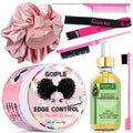 Edge Control Wax Strong Hold Non-greasy Hair Styling Gel - Edge Wax No Flaking Edge Control for Black Hair Edge Wax for Women Rosemary Hair Oil for Hair Growth Edge Brush Hair Braid Bonnet(7pcs)