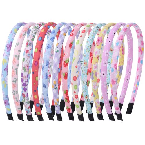 Fishdown Headbands for Girls 12Pcs Thin Head Bands for Girls Hairbands for Toddler Floral Cloth Fabric Covered Headband Birthday Party Favors