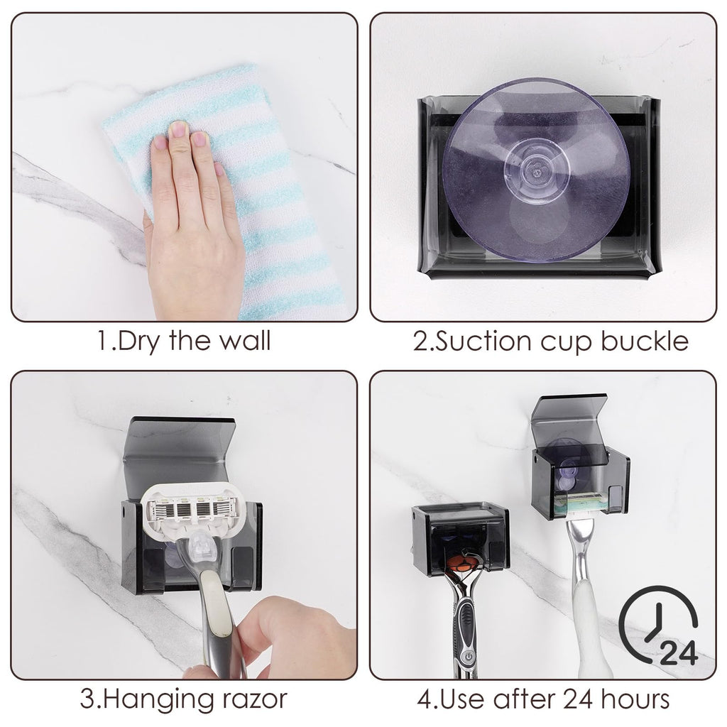 2 Pack Acrylic Razor Holder with Cover for Shower, Wall Mounted Razor Shaver Organizer with Suction Cup, Razor Hanger Rack Compatible with Gillette Fusion 5 Proglide, Mach 3 Classic (Gray Clear)