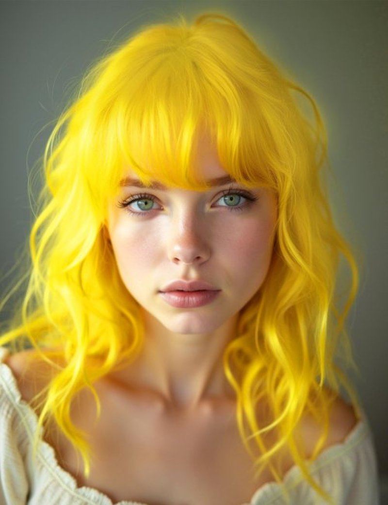 LOHO WONDERZ Wavy Wig and Sunglasses Set - 15 Inch Wavy Wig With Bangs - Heat Resistant Shoulder Length Curly Bob Wigs for Women - Bachelorette Party Costume Cosplay (Yellow)