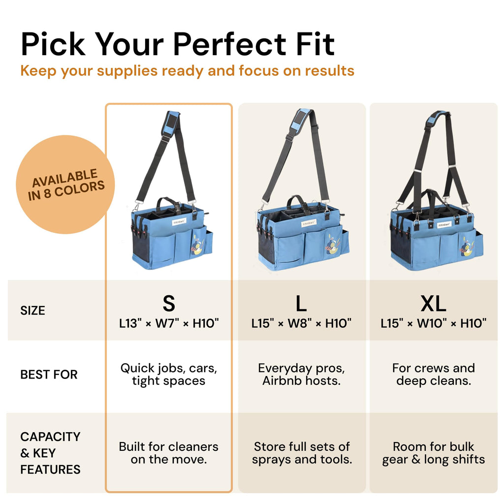 FifthStar Cleaning Caddy Bag for Professionals - Heavy-Duty Organizer with Shoulder Strap, 9 Pockets, Mesh Base & Adjustable Compartments - Cleaning Supplies Organizer for Crews (Blue, Large)