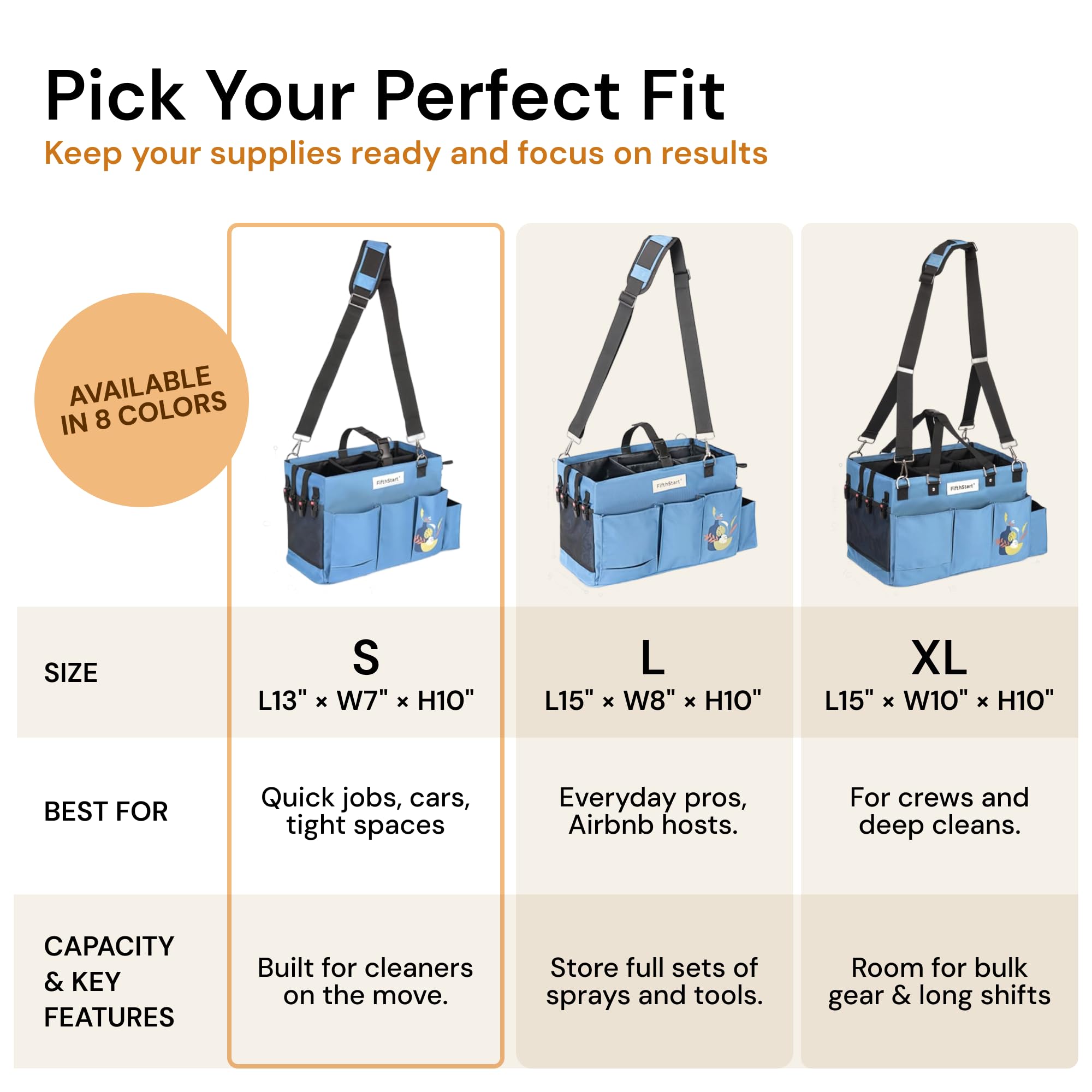 FifthStar Cleaning Caddy Bag for Professionals - Heavy-Duty Organizer with Shoulder Strap, 9 Pockets, Mesh Base & Adjustable Compartments - Cleaning Supplies Organizer for Crews (Blue, Large)