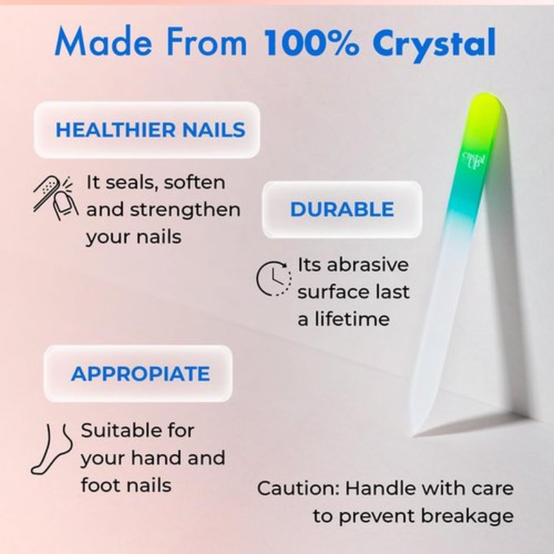 Starter Crystal Care Set - 3PC Includes Glass Foot Scraper, Medium Crystal File, and Cuticle Stick for Natural Nails, Glass File Kit