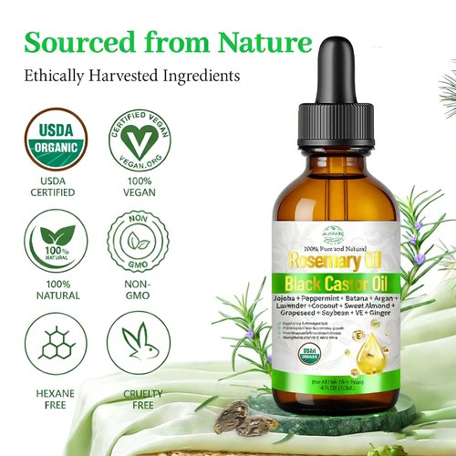MMPANG Rosemary Oil for Hair Growth, Organic Hair Oil For Hair Growth USDA Certified Cold Pressed with Castor, Peppermint for Thicker Eyebrows, Scalp Treatment & Repair Damaged Hair – 4 FL OZ