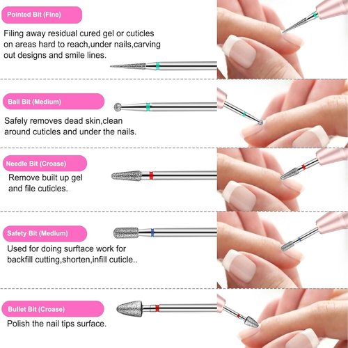 Cellentool 30Pcs Nail Drill Bits Set, 3/32 Inch Tungsten Ceramic Diamond Carbide Nail Drill Bits for Acrylic Gel Polish, Cuticle Efile Remover for Manicure Pedicure