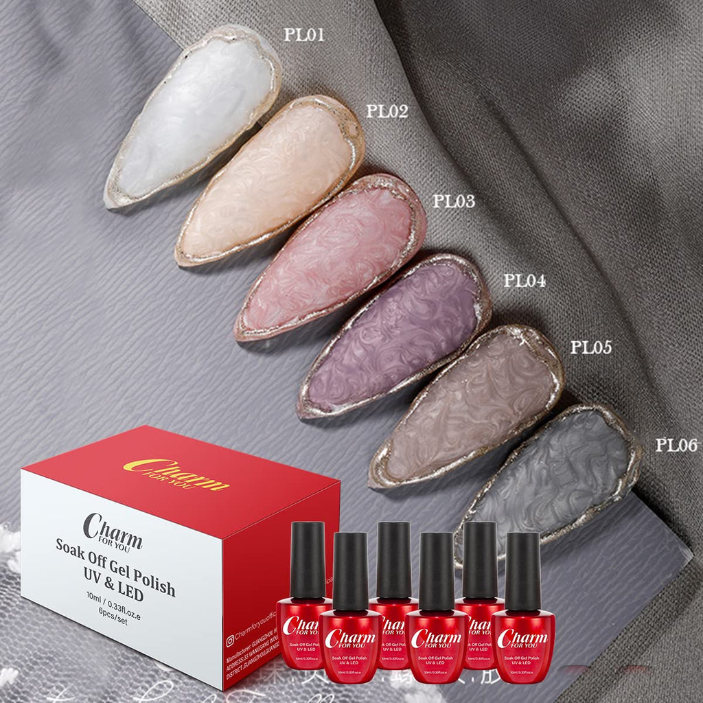 VERONNI Pearl Gel Nail Polish Kit -6Pcs Glitter Shell Thread Gel Nail Polish Soak-off Drawing Mermaid Gel Nail Polish Manicure Set DIY Design Nail Art(PL-6pcs)