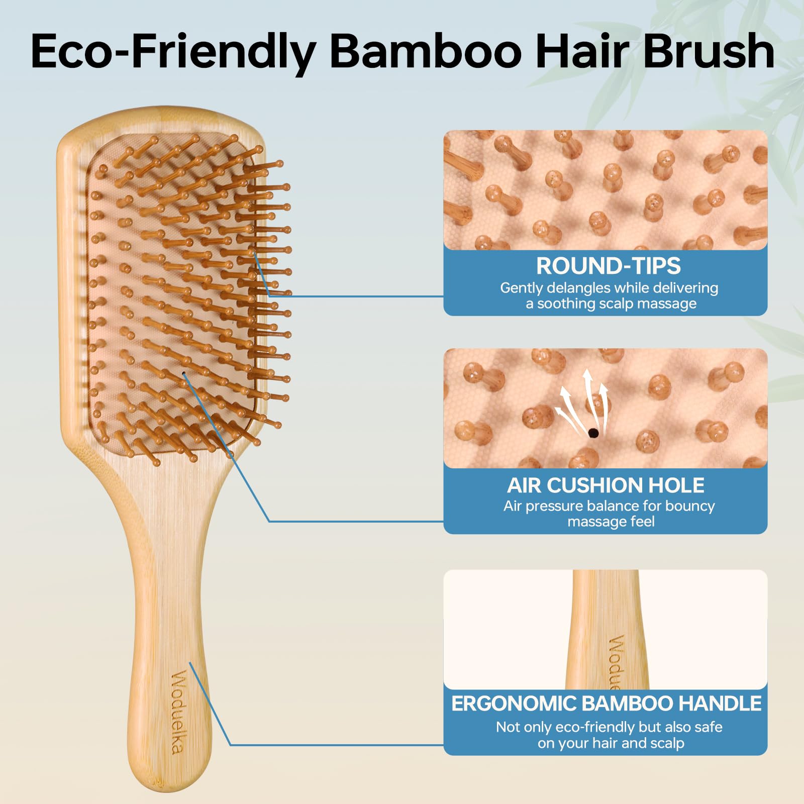 Bamboo Hair Brush for Women – Paddle Detangling Hairbrush with Natural Bamboo Bristles, Paddle Hairbrush for Scalp Massage, All Hair Types, Brush Cleaner Included, Yellow & Blue