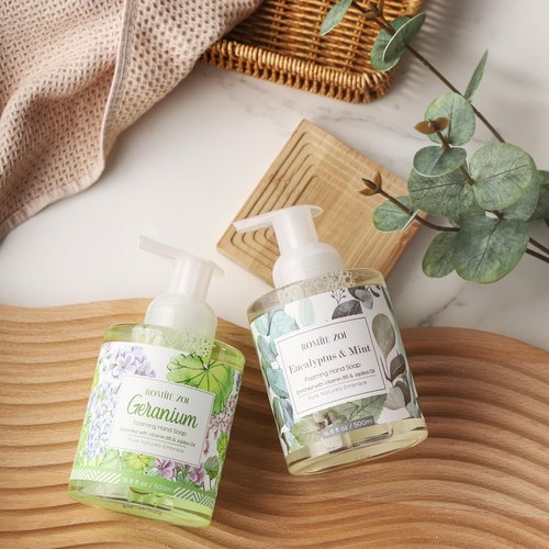 ROMIIE ZOI Foaming Hand Soap with Gift Box - 500ml/ 16.8 fl.oz - Variety Pack of 2 (Eucalyptus & Mint,Geraniumt)
