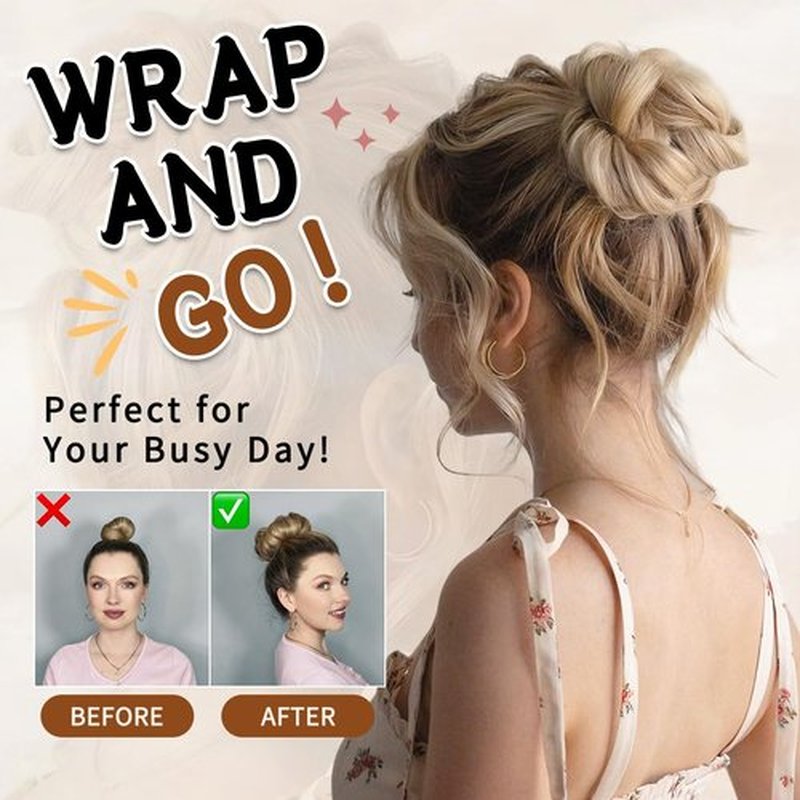 2Pcs Messy Bun Hair Piece 100% Real Human Hair Bun Scrunchies Natural Tousled Stretchy Fluffy Donut Updo Ponytail Extensions with Elastic Rubber Band Fake Bun Hair for Women,Dark Brown