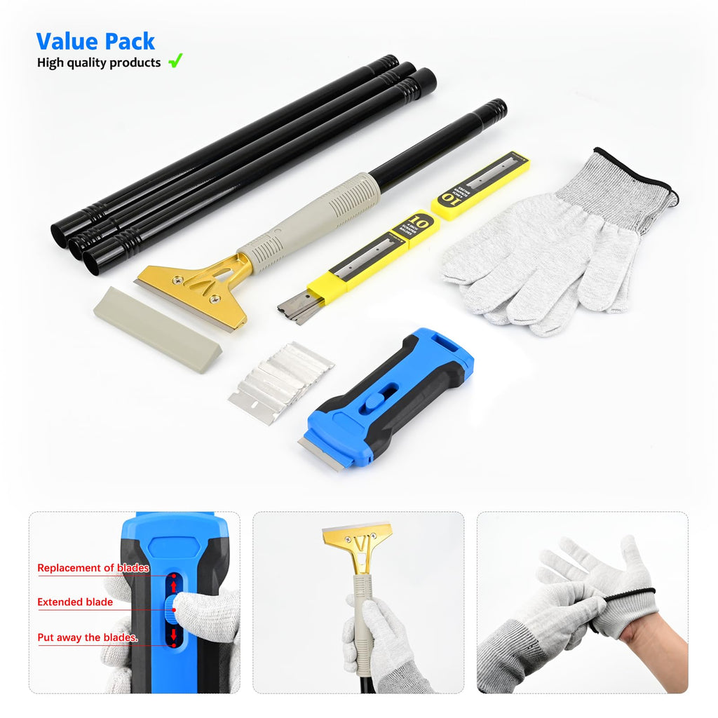 EHDIS 15''-58'' Long Handle Adjustable 4'' Razor Blade Scraper Tool Floor Wallpaper Cooktop Scraper for Cleaning Concrete, Vinyl, Tile,Floors, Walls