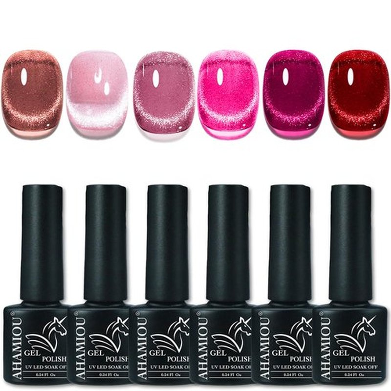 AHAMIOU Crystal Cat Eye Gel Polish Kits Magnetic Nail Polish Set Holographic Cats Eyes Gel Nail Polish Shiny Diamond Glitter Gel with Magnet Stick,#25