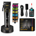 VGR 199 Professional Cordless Hair Clippers for Men, 5-Speed Mens Hair Clippers with LED Display, Rechargeable Clipper with Charging Base & 6 Guide Combs–Home Barber Kit, Black