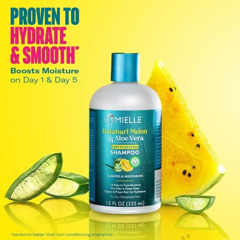 Mielle Organics Kalahari Melon & Aloe Deep Sulfate Free Shampoo - Hydrating & Clarifying Shampoo for Dry, Curly, and Textured Hair - Removes Buildup & Delivers 5 Days of Moisture, 12 Ounce