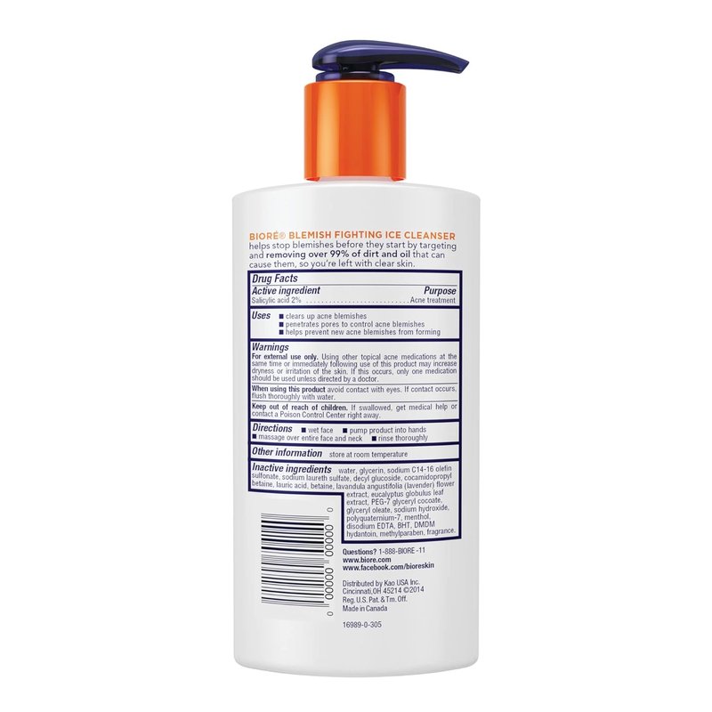 Biore Blemish Fighting Ice Cleanser - Salicylic Acid Face Wash for Acne Prevention | 6.77 Oz