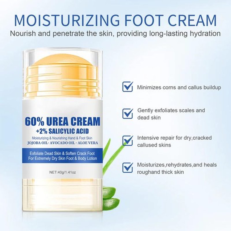 60% Urea Plus 2% Salicylic Acid Foot Balm Stick, 2025 Upgraded Urea Cream Moisturising and Relieves Cracking & Dryness, Natural Formula Cracked Heel Stick Repairs Dry Cracked for Feet and Hand (2PC)