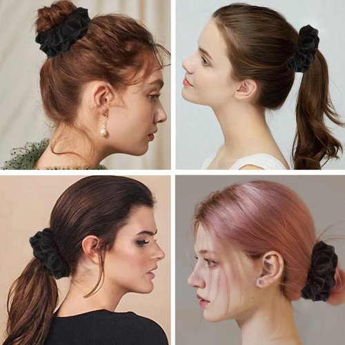 Nothstein 4PCS Black Satin Silk Scrunchies for Women, 6.3Inches Extra Large Hair Scrunchy Oversized Thick Elastic Hair Ties Hair Bands Ponytail Holders Jumbo Hair Scrunchies