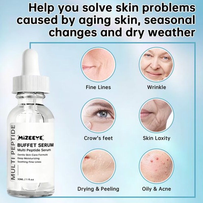 Buffet Peptides Serum For Face 30ml, Multi Peptide + Hyaluronic Acid + Amino Acids + Lactic Acid, Anti-Aging Peptide Serum For Fine Lines & Crow's Feet, Improve Elasticity