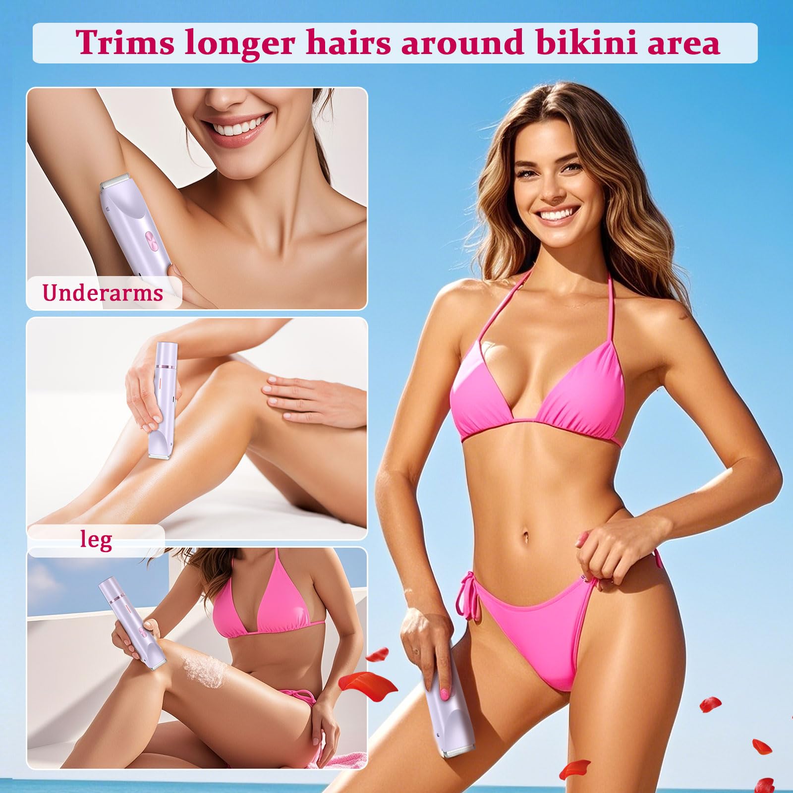 RIYUETAN Bikini Trimmer for Women Electric Razors for Women, Double Head Dual Purpose Hair Trimmer Ipx7 Waterproof Wet & Dry Use,Womens Electric Shaver for Legs Underarm (Pink) (Purple)