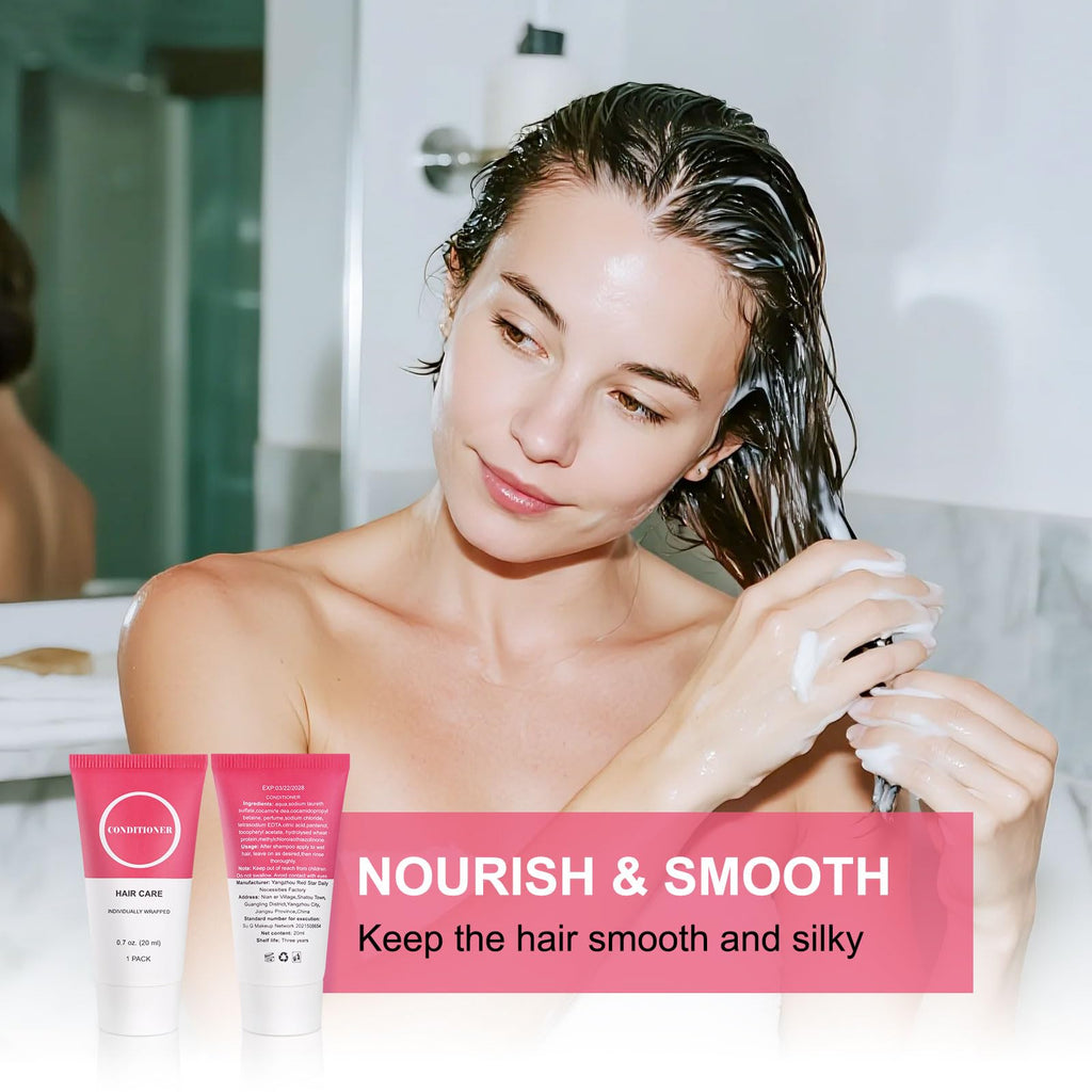 Travel Size Conditioner in Bulk Individually Wrapped Mini Hair Sample Trial Conditioner for Men Women Essential Toiletries Amenities for Hotel Guests Shelter/Homeless/Nursing/Charity 0.7oz (10 Pack)