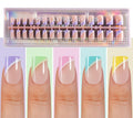 Plauva 150Pcs Short Press On Nails, French Tip Press On Nails, Soft Gel Stick On Nails Reusable Square Fake Nails for Women 15 Sizes, Pastel Curves