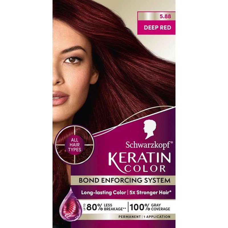 Schwarzkopf Keratin Color Permanent Hair Dye - 5.88 Deep Red | Up to 100% Gray Coverage & Less Breakage