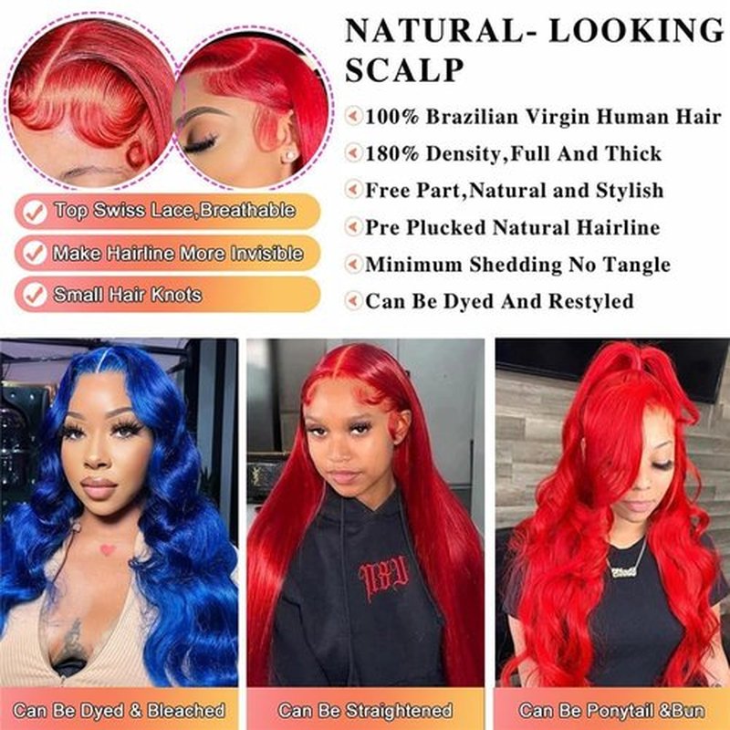 30 Inch Red Lace Front Wigs Human Hair Body Wave 13x4 Red HD Lace Frontal Wig Human Hair Wear and Go Glueless Hot Red Wigs Human Hair Pre Plucked with Baby Hair Burgundy Red Wigs For Black Women