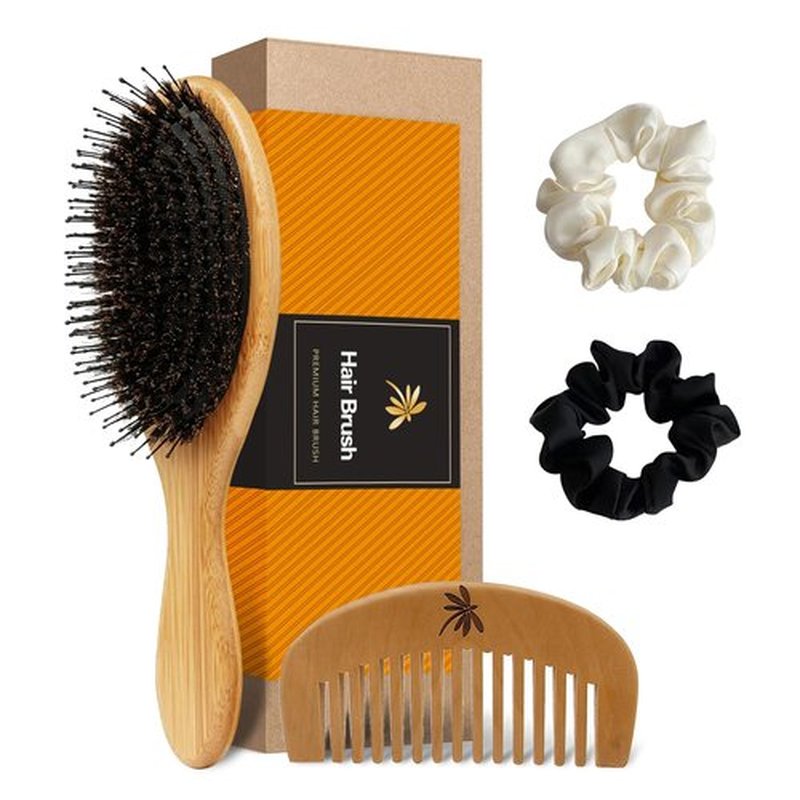 100% Boar Bristle Hair Brush,Hair Brushes for Women & Mens Hair Brush,bamboo hair brush,Restores Hair's Shine and Health,Detangling Brush for Long, Curly or Any Type of Hair