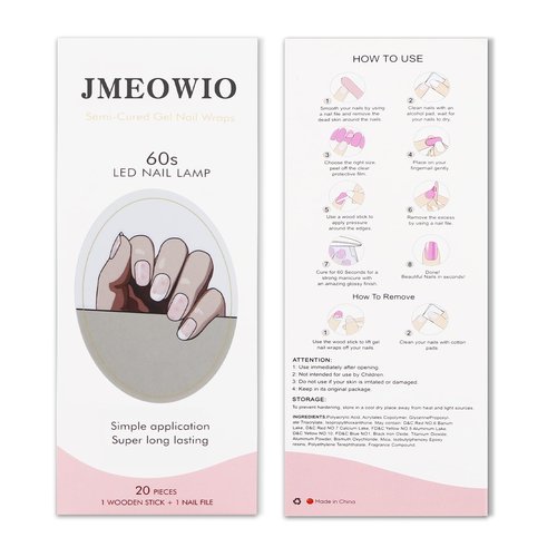 JMEOWIO Gel Nail Stickers French Tip White Pink Flower Semi Cured Gel Nail Strips Wraps UV/LED Nails Art Design Decoration Accessories