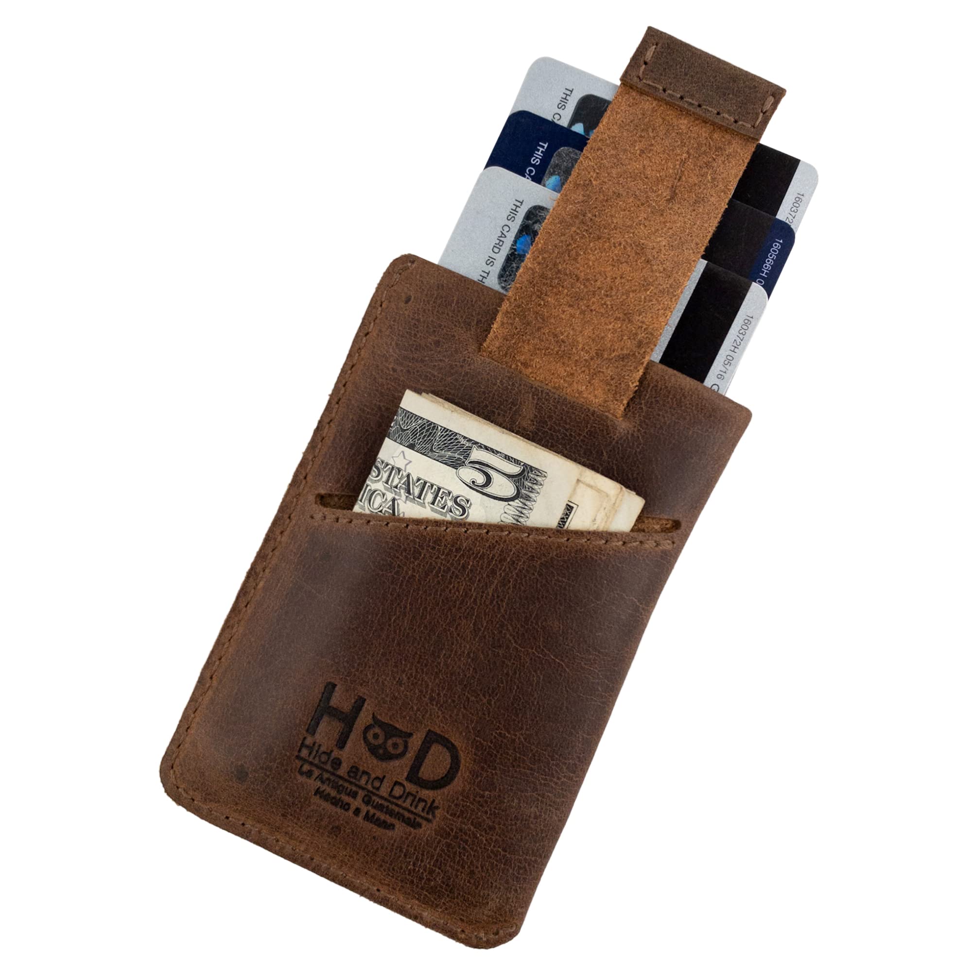 Hide & Drink Vertical Card Sleeve, Holds Cards & Folded Bills, Full Grain Leather, Handmade, Bourbon Brown