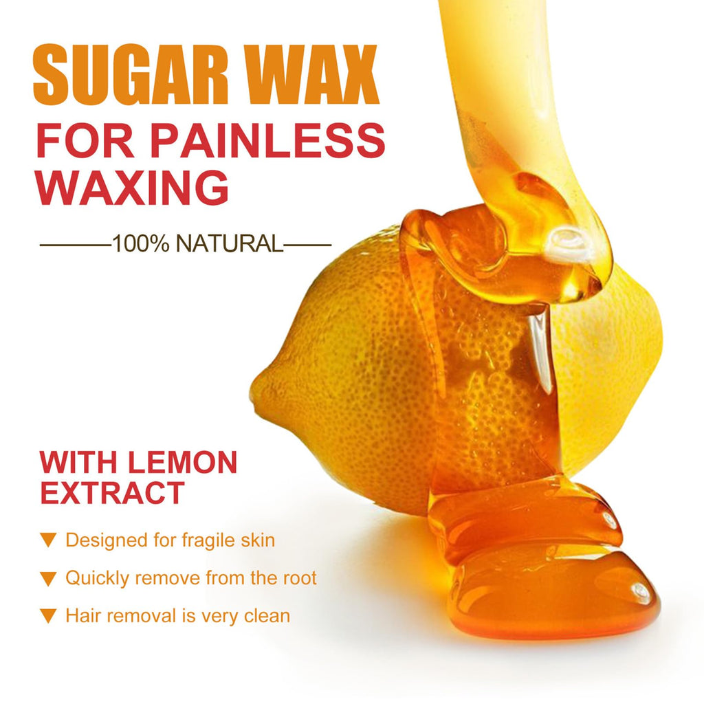 Sugar Wax For Painless Waxing – Gentle On Skin And Less Painful Hair Removal In A Simple System, No Strips, No Heat, Sugar Wax Kit,At-Home Waxing For All Skin & Hair Types