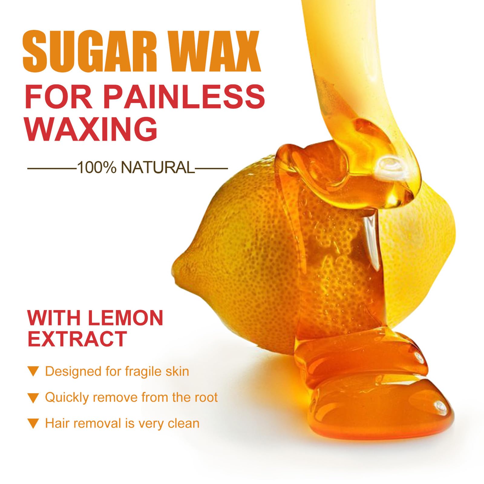Sugar Wax For Painless Waxing – Gentle On Skin And Less Painful Hair Removal In A Simple System, No Strips, No Heat, Sugar Wax Kit,At-Home Waxing For All Skin & Hair Types